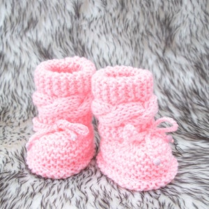 Pink Baby Booties and hat, Knitted Baby Hat, Knitted Baby Booties, Baby girl outfit, Baby girl booties, Baby girl beanie, Baby girl gift image 2