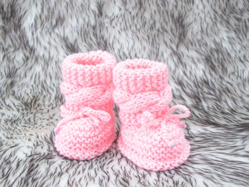 Pink Baby Booties and hat, Knitted Baby Hat, Knitted Baby Booties, Baby girl outfit, Baby girl booties, Baby girl beanie, Baby girl gift image 2