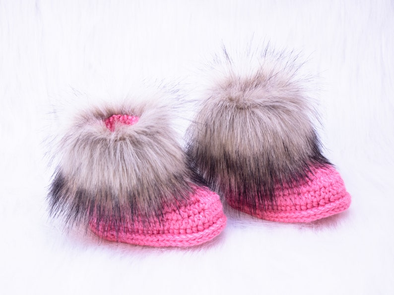 Raspberry Pink Baby Girl Hat and Booties With Fur Baby Girl Etsy