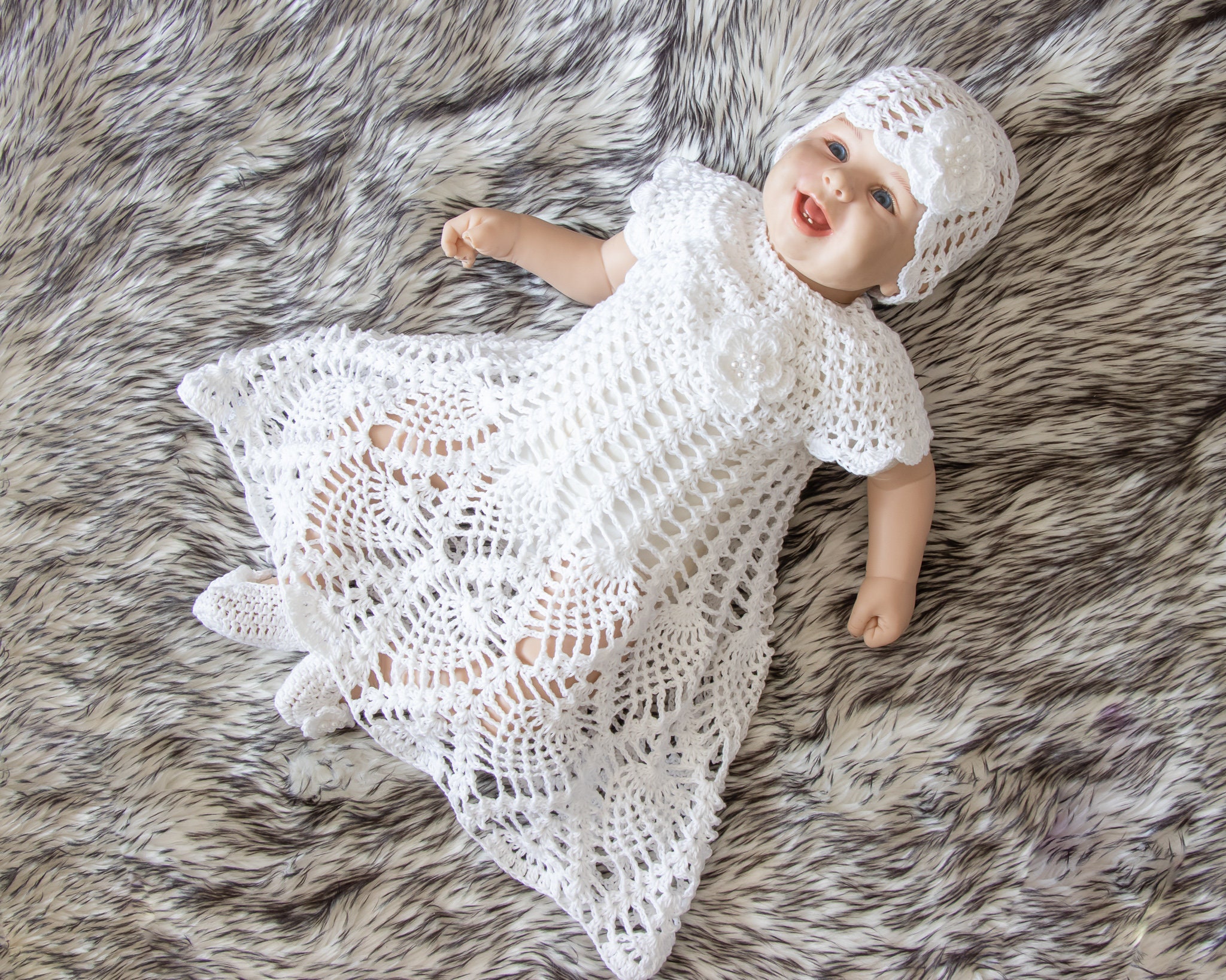 0-3 m Baby girl baptism outfit, Baby girl christening outfit, Crochet ...