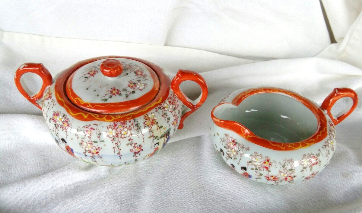 Large Sugar Creamer Set Oriental Antique Japan Porcelain Etsy