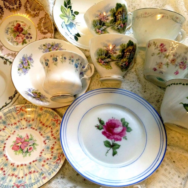 Cups Saucers Mismatched Lot Bone china Royal Albert Limoges Royal Swirl Royal Vale Paragon Queen Anne Royal Ascot Royal Bridal Gown Victoria