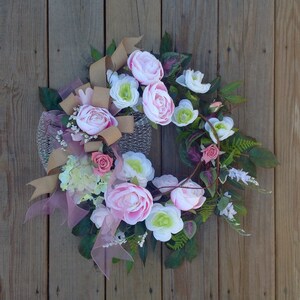 Large Pink Spring front door wreath, Mother's Day, Easter, wedding, cottage, shabby chic, breast cancer image 9