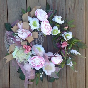 Large Pink Spring front door wreath, Mother's Day, Easter, wedding, cottage, shabby chic, breast cancer image 4