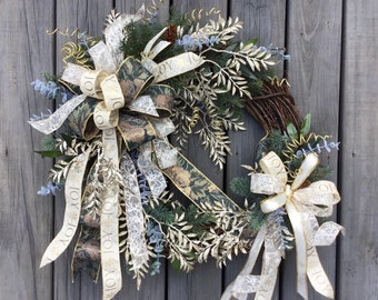 Large teal cream gold front door Thanksgiving/Christmas/Winter Wreath/fireplace decor