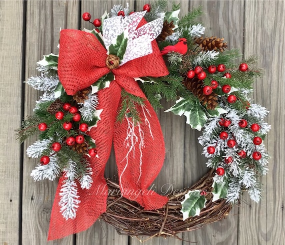 Large Christmas Front Door Wreath/winter Decor/red and Green