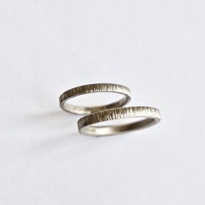 White Gold Wedding Ring Set Two Tree Bark Bands 18 Carat Gold Men's Women's Couples Unisex His Hers Unique image 1