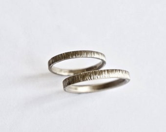 White Gold Wedding Ring Set - Two Tree Bark Bands  - 18 Carat Gold - Men's Women's - Couples - Unisex - His Hers Unique