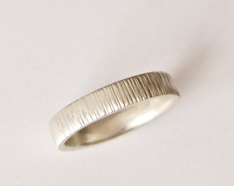 White Gold Ring Tree Bark Texture 9 Carat Unique Woman’s Wedding Band Man Gold Rustic Couple  Engagement 9k Nature lines ribbed hammer