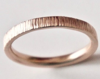 Rose Gold Wedding Band Tree Bark Ring Unique Men's Female Band Woodland Dainty Recycled 9 Carat Bridal Wood Ring 9k Red Texture Rustic