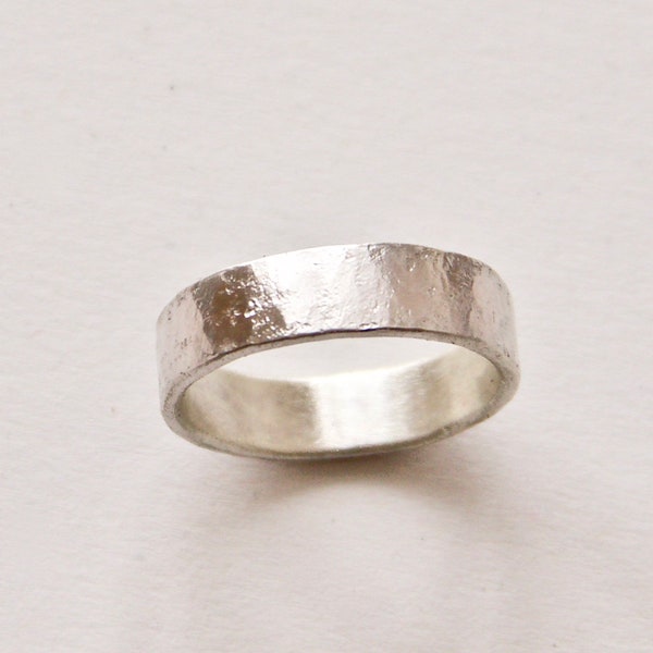 Silber Ehering - Rustikale Organische Textur - Recyceltes Sterling Silber Ring - Einzigartiger Ring