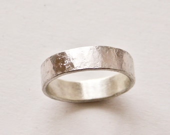 Silver Wedding Band - Distressed Organic Texture - Recycled Sterling Silver Ring - Unique Ring - Men's Women's - Rustic Wedding