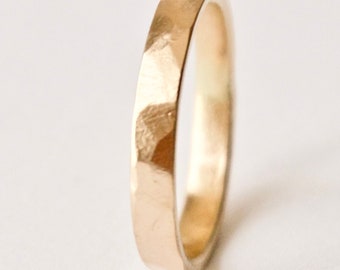 Handmade Gold Ring Wedding Band Hammered 14k Ring Flat Hammered Ring Male Ring Gold Minimal Ring Recycled Gold Engagement Ring Rustic