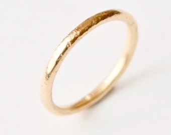 Gold Distressed Halo Ring - Unique Wedding Band - Solid 9 Carat Yellow Gold Thin Ring - Men's Women's - Unisex