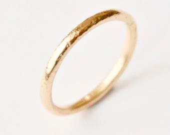 Gold Dainty Ring, Unique Wedding Band, Solid Gold, Men's Band, Engagement, Distressed Texture, Hammered, 9 Carat, Thin, Minimalist, Simple