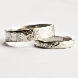 White Gold Wedding Bands - Distressed Texture Wedding Ring Set - 9 Carat Gold  - Recycled Gold - Men's Ring - Women's Ring