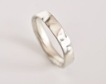 White Gold Ring with Organic Shape, Wedding Band Unique Texture, 9 Carat Gold Molten Ring, Nature Ring, Gift for Wife, Anniversary Jewellery