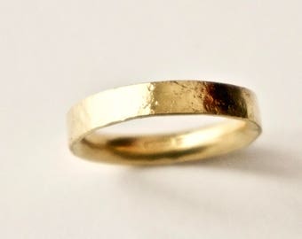 Gold Ring with Distressed Texture - 18 Carat Yellow Gold - Wedding Band - Hammered Organic Texture