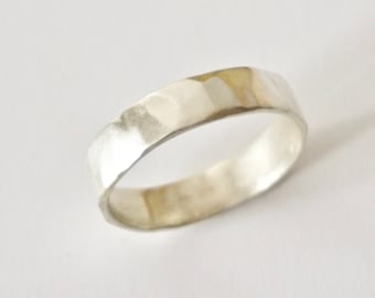 White Gold Wedding Band - 9 Carat Gold Molten Ring - Men's Women's - Couples - Unisex