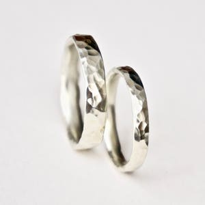 White Gold Hammered Wedding Bands Wedding Ring Set 9 Carat Gold Men's Ring Women's Ring Recycled image 1