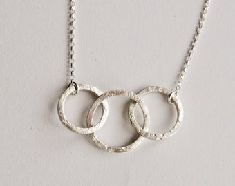 Silver Circles Necklace - Three Circles - Triple Linked Rings - Family Necklace - Mum Necklace - Simple Minimal Jewellery
