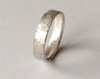 Silver Ring - Wedding Band - Distressed Organic Texture - Recycled Sterling Silver  - Unique Ring - Men's Women's - Rustic Wedding