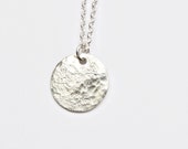 Silver Moon Pendant - Celestial Silver Full Moon Disc Necklace - Minimal Jewellery - Hammered Circle