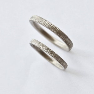 White Gold Wedding Ring Set Two Tree Bark Bands 18 Carat Gold Men's Women's Couples Unisex His Hers Unique image 5