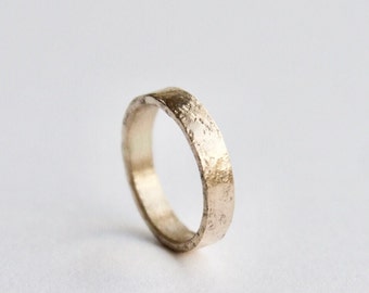 Gold Wedding Band - Distressed Hammered 14k Gold Ring - Rustic Ring - 14 Carat Yellow Gold  - Men's Ring - Woman Ring - Minimalist