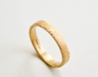 Gold Wedding Band - Tree Bark Ring - Unique Wedding Ring  - Men's Wedding Band - Recycled 9 Carat Gold