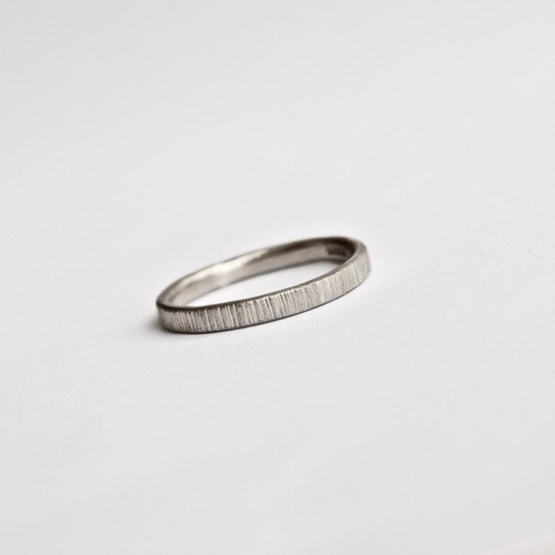 White Gold Wedding Band Tree Bark Ring Thin Ring 18 Carat Textured Simple Men's Women's His and Hers Wedding Ring image 2