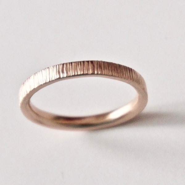 Rose Gold Wedding Band - Tree Bark Ring - Unique Wedding Ring  - Men's Wedding Band - Woodland Wedding - Recycled 9 Carat Gold