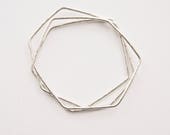 Geometric Stacking Bangles - Three Bangle Set - Sterling Silver - Angular - Irregular Hexagon - Hammered - Textured Recycled