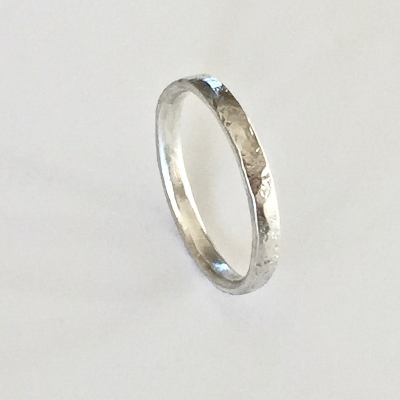 Silver Ring Distressed Organic Texture Recycled Sterling Silver Thin Ring Wedding Band Men's Women's Unisex image 1