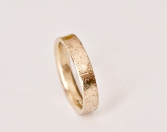 Gold Wedding Ring - Distressed Texture Wedding Band - 9 Carat Gold Ring - Men's Women's - Unisex