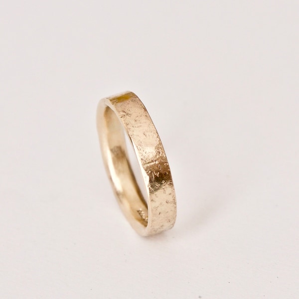 Gold Wedding Ring - Distressed Texture Wedding Band - 9 Carat Gold Ring - Men's Women's - Unisex