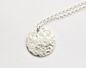 Silver Moon Necklace - Celestial Silver Full Moon Disc Pendant - Minimal Jewellery - Hammered Circle