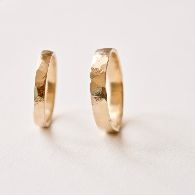 Gold Wedding Band, Hammered 14k Ring, Yellow Gold, Men's Ring, Women's Band, Unisex, Asymmetrical Ring, Handmade, Anniversary Gift for her image 3