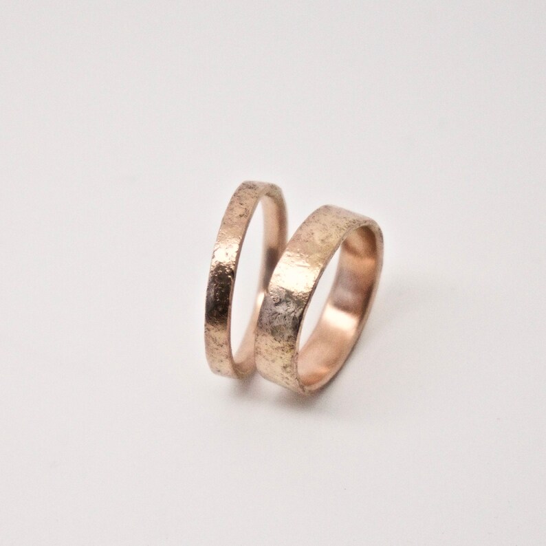 Rose Gold Wedding Bands Distressed Texture Wedding Ring Set Etsy