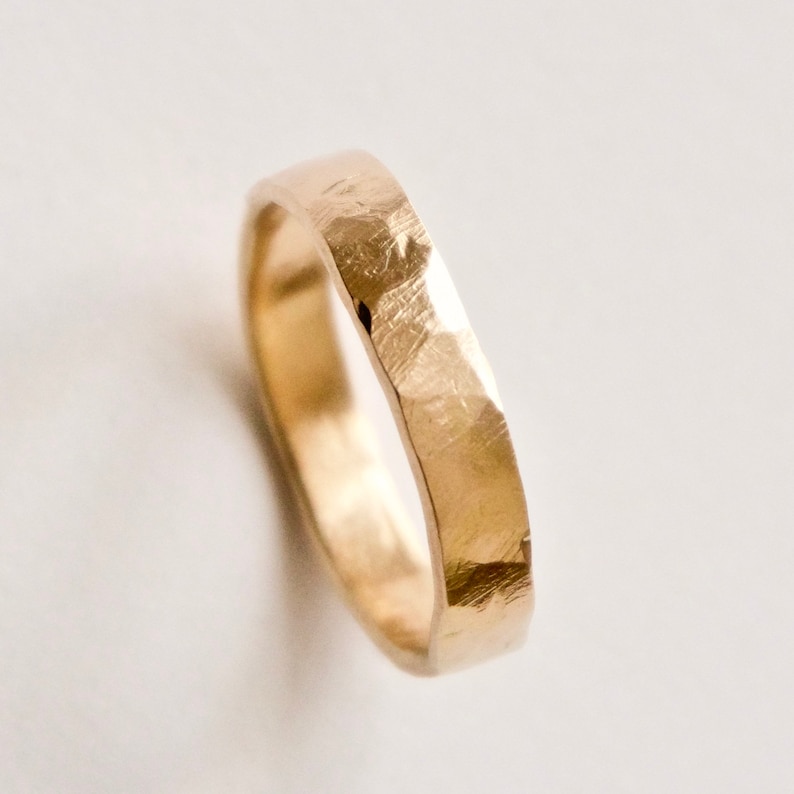 Gold Wedding Band, Hammered 14k Ring, Yellow Gold, Men's Ring, Women's Band, Unisex, Asymmetrical Ring, Handmade, Anniversary Gift for her image 1