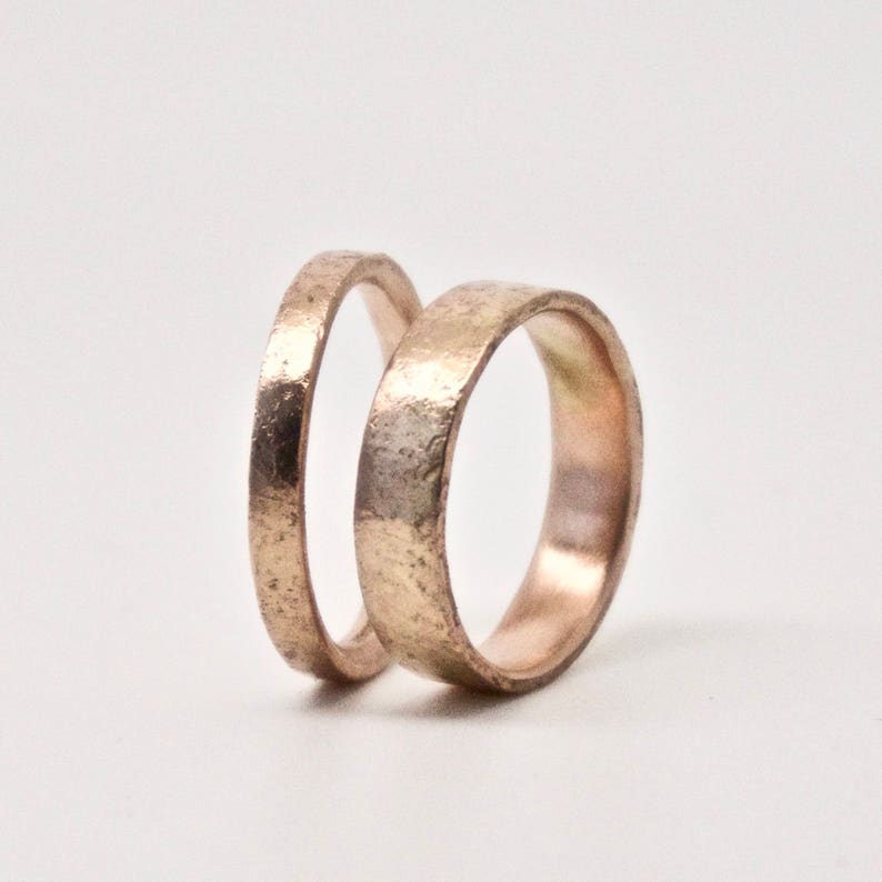Rose Gold Wedding Bands Distressed Texture Wedding Ring Set Etsy