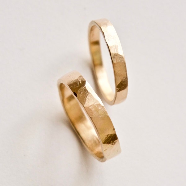 Gold Ehering Set - Gehämmerte 585 Gold Ringe - Alternative Ringe - Herrenring - Damenring - Ungewöhnlich