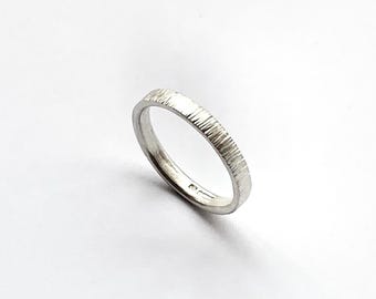White Gold Ring 9 Carat Wedding Band Tree Texture Wedding Ring Minimalist Jewellery Gold Stack Ring Solid Gold Unique Bridal Ring Embossed