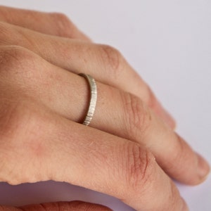 White Gold Wedding Band Tree Bark Ring Thin Ring 18 Carat Textured Simple Men's Women's His and Hers Wedding Ring image 4