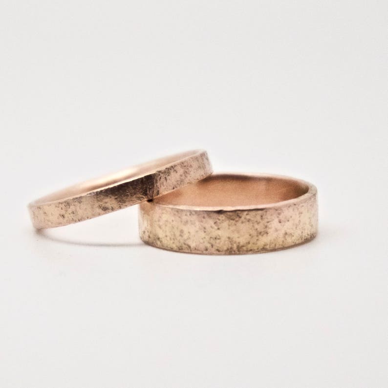 Rose Gold Wedding Bands Distressed Texture Wedding Ring Set Etsy