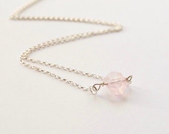 Rose Quartz Pendant - 925 Silver Necklace - Pink Gemstone - October birthstone