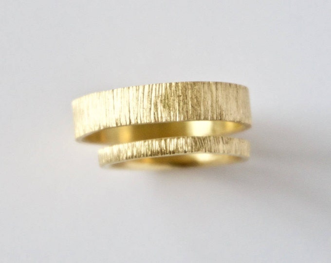 Featured listing image: Wedding Ring Set - Two Tree Bark Bands  - 18 Carat Recycled Gold
