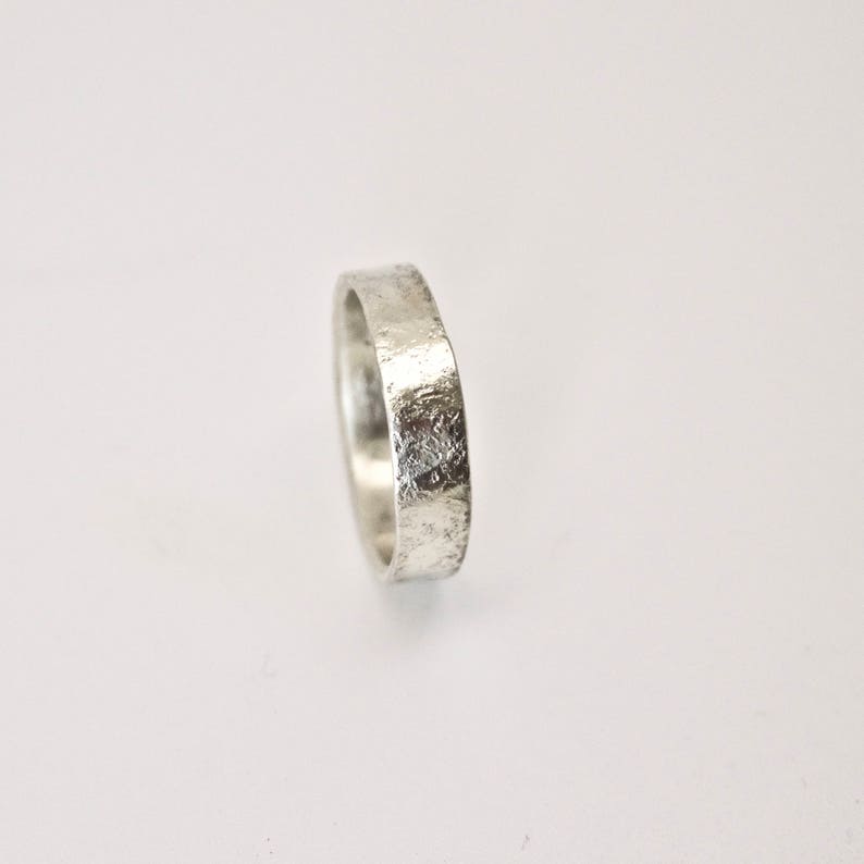 White Gold Wedding Ring with Distressed Texture 9 Carat Gold Wedding Band Hammered Organic Texture Recycled Gold image 6