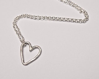 Heart Necklace - Recycled 925 Silver Necklace - Eco-friendly - Textured Distressed Hammered