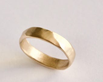 Gold Wedding Band, 14k Recycled Minimal Yellow Gold Ring, Women Simple Band, Man Alternative Jewellery, Molten Wavy, Scottish Ring, His Hers